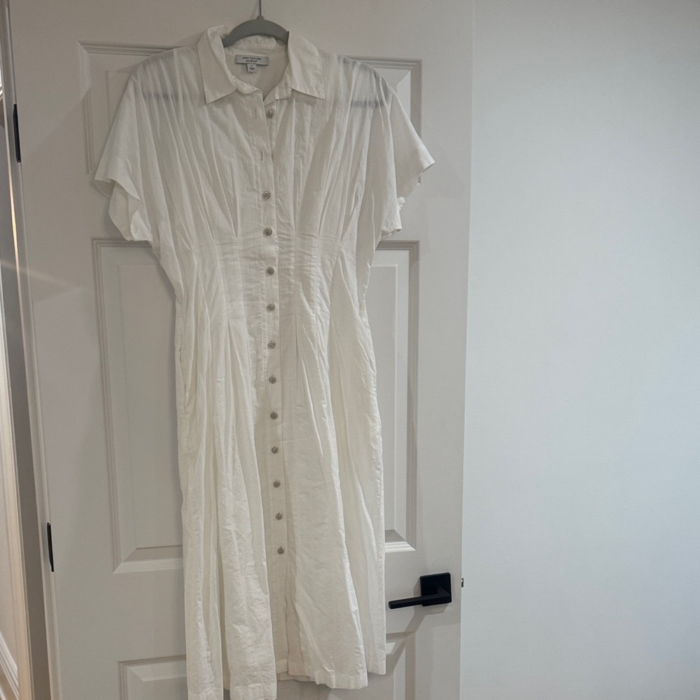 Ann Taylor Cream Button-Down Midi Dress